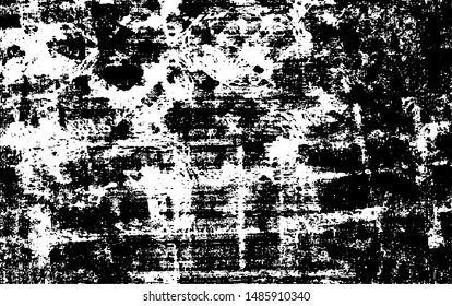 Monochrome texture composed of irregular graphic elements. Distressed uneven grunge background. Abstract vector illustration. Overlay for interesting effect and depth. Isolated on white background.