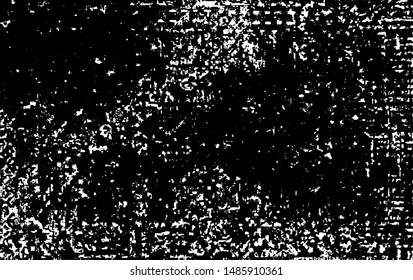 Monochrome texture composed of irregular graphic elements. Distressed uneven grunge background. Abstract vector illustration. Overlay for interesting effect and depth. Isolated on white background.