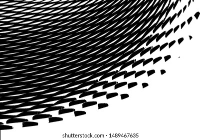 Monochrome texture composed of irregular graphic elements. Distressed uneven grunge background. Abstract vector illustration. Overlay for interesting effect and depth. Isolated on white background.