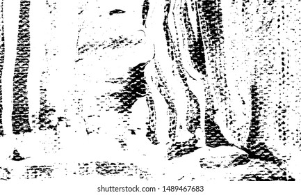 Monochrome texture composed of irregular graphic elements. Distressed uneven grunge background. Abstract vector illustration. Overlay for interesting effect and depth. Isolated on white background.