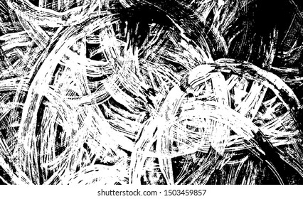 Monochrome texture composed of irregular graphic elements. Distressed uneven grunge background. Abstract vector illustration. Overlay for interesting effect and depth. Isolated on white background.