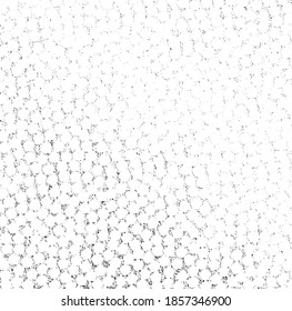 Monochrome texture composed of irregular graphic elements. Distressed uneven grunge background. Abstract vector illustration. Overlay for interesting effect and depth. Isolated on white background.