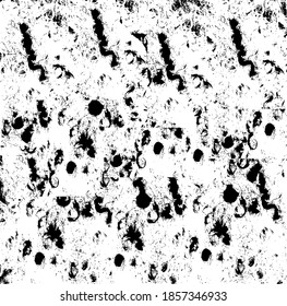 Monochrome Textur aus unregelmäßigen grafischen Elementen. Unruhestifter ungleicher brüchiger Hintergrund. Abstrakte Vektorgrafik. Overlay für interessante Wirkung und Tiefe. Einzeln auf weißem Hintergrund.