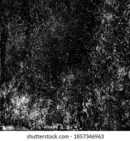 Monochrome texture composed of irregular graphic elements. Distressed uneven grunge background. Abstract vector illustration. Overlay for interesting effect and depth. Isolated on white background.