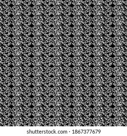 Monochrome texture composed of irregular graphic elements. Distressed uneven grunge background. Abstract vector illustration. Overlay for interesting effect and depth. Isolated on white background.