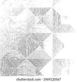 Monochrome texture composed of irregular graphic elements. Distressed uneven grunge background. Abstract vector illustration. Overlay for interesting effect and depth. Isolated on white background.