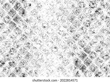 Monochrome Textur aus unregelmäßigen grafischen Elementen. Unruhestifter ungleicher brüchiger Hintergrund. Abstrakte Vektorgrafik. Overlay für interessante Wirkung und Tiefe. Einzeln auf weißem Hintergrund.