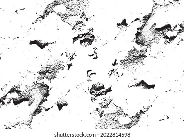 Monochrome Textur aus unregelmäßigen grafischen Elementen. Unruhestifter ungleicher brüchiger Hintergrund. Abstrakte Vektorgrafik. Overlay für interessante Wirkung und Tiefe. Einzeln auf weißem Hintergrund.