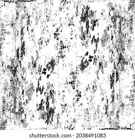 Monochrome texture composed of irregular graphic elements. Distressed uneven grunge background. Abstract vector illustration. Overlay for interesting effect and depth. Isolated on white background.