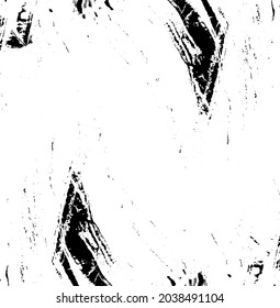 Monochrome texture composed of irregular graphic elements. Distressed uneven grunge background. Abstract vector illustration. Overlay for interesting effect and depth. Isolated on white background.