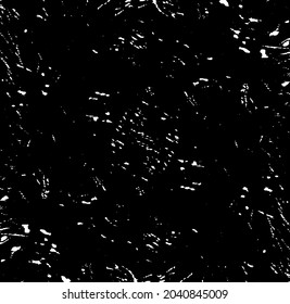 Monochrome texture composed of irregular graphic elements. Distressed uneven grunge background. Abstract vector illustration. Overlay for interesting effect and depth. Isolated on white background.