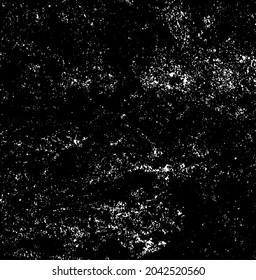 Monochrome texture composed of irregular graphic elements. Distressed uneven grunge background. Abstract vector illustration. Overlay for interesting effect and depth. Isolated on white background.