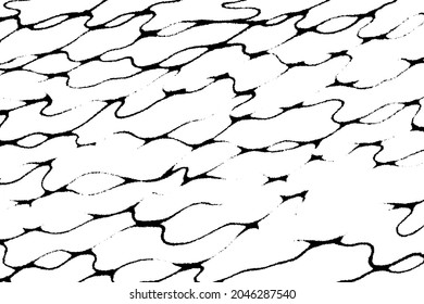Monochrome texture composed of irregular graphic elements. Distressed uneven grunge background. Abstract vector illustration. Overlay for interesting effect and depth. Isolated on white background.