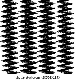 Monochrome texture composed of irregular graphic elements. Distressed uneven grunge background. Abstract vector illustration. Overlay for interesting effect and depth. Isolated on white background.