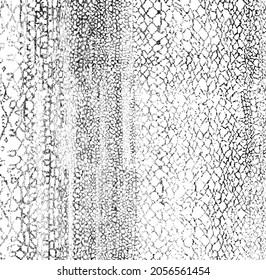 Monochrome texture composed of irregular graphic elements. Distressed uneven grunge background. Abstract vector illustration. Overlay for interesting effect and depth. Isolated on white background.