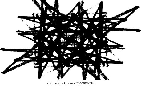 Monochrome texture composed of irregular graphic elements. Distressed uneven grunge background. Abstract vector illustration. Overlay for interesting effect and depth. Isolated on white background.