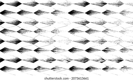 Monochrome texture composed of irregular graphic elements. Distressed uneven grunge background. Abstract vector illustration. Overlay for interesting effect and depth. Isolated on white background.