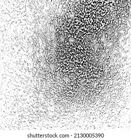 Monochrome texture composed of irregular graphic elements. Distressed uneven grunge background. Abstract vector illustration. Overlay for interesting effect and depth. Isolated on white background.