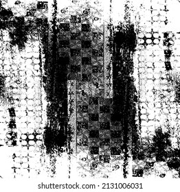 Textura monocroma compuesta de elementos gráficos irregulares. Antecedentes desiguales. Ilustración del vector abstracto. Superposición para el efecto interesante y la profundidad. Aislado sobre fondo blanco.