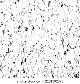 Monochrome texture composed of irregular graphic elements. Distressed uneven grunge background. Abstract vector illustration. Overlay for interesting effect and depth. Isolated on white background.