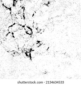 Monochrome texture composed of irregular graphic elements. Distressed uneven grunge background. Abstract vector illustration. Overlay for interesting effect and depth. Isolated on white background.