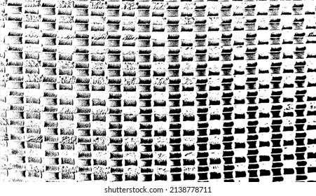 Monochrome texture composed of irregular graphic elements. Distressed uneven grunge background. Abstract vector illustration. Overlay for interesting effect and depth. Isolated on white background.