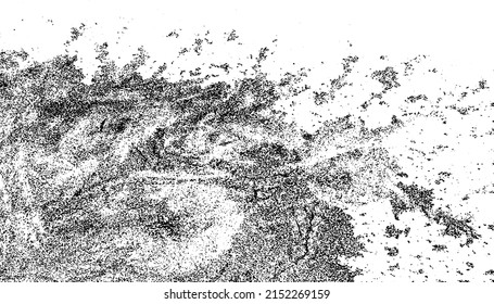 Monochrome texture composed of irregular graphic elements. Distressed uneven grunge background. Abstract vector illustration. Overlay for interesting effect and depth. Isolated on white background.