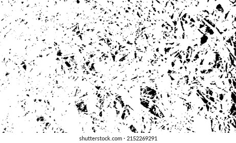 Monochrome texture composed of irregular graphic elements. Distressed uneven grunge background. Abstract vector illustration. Overlay for interesting effect and depth. Isolated on white background.