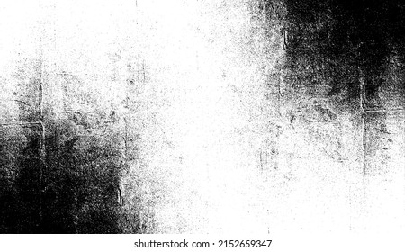 Monochrome texture composed of irregular graphic elements. Distressed uneven grunge background. Abstract vector illustration. Overlay for interesting effect and depth. Isolated on white background.