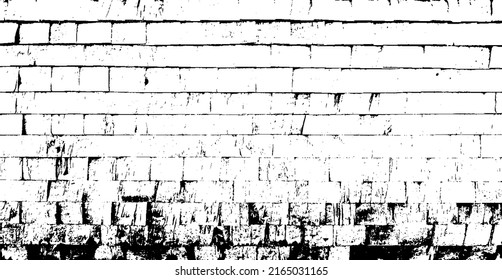 Monochrome texture composed of irregular graphic elements. Distressed uneven grunge background. Abstract vector illustration. Overlay for interesting effect and depth. Isolated on white background.