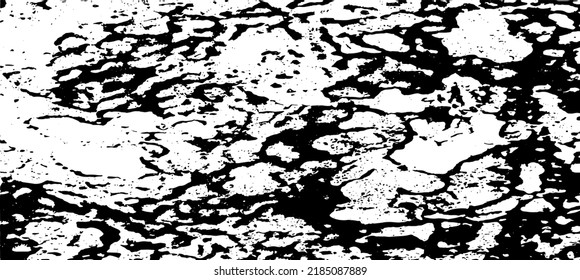 Monochrome texture composed of irregular graphic elements. Distressed uneven grunge background. Abstract vector illustration. Overlay for interesting effect and depth. Isolated on white background.