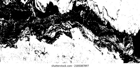 Monochrome texture composed of irregular graphic elements. Distressed uneven grunge background. Abstract vector illustration. Overlay for interesting effect and depth. Isolated on white background.