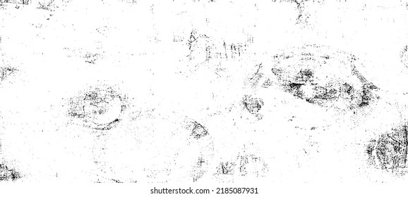 Monochrome texture composed of irregular graphic elements. Distressed uneven grunge background. Abstract vector illustration. Overlay for interesting effect and depth. Isolated on white background.