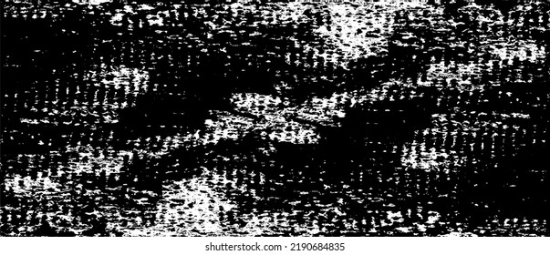 Monochrome texture composed of irregular graphic elements. Distressed uneven grunge background. Abstract vector illustration. Overlay for interesting effect and depth. Isolated on white background.