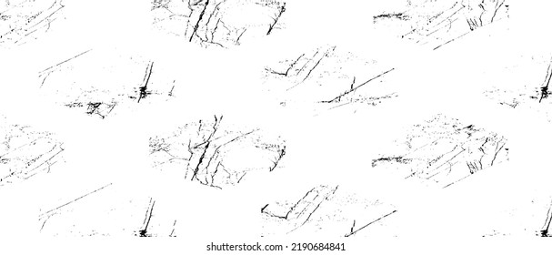 Monochrome texture composed of irregular graphic elements. Distressed uneven grunge background. Abstract vector illustration. Overlay for interesting effect and depth. Isolated on white background.