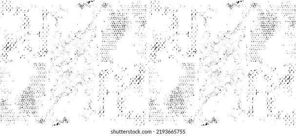 Monochrome texture composed of irregular graphic elements. Distressed uneven grunge background. Abstract vector illustration. Overlay for interesting effect and depth. Isolated on white background.