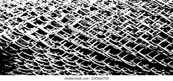 Monochrome texture composed of irregular graphic elements. Distressed uneven grunge background. Abstract vector illustration. Overlay for interesting effect and depth. Isolated on white background.