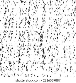 Monochrome texture composed of irregular graphic elements. Distressed uneven grunge background. Abstract vector illustration. Overlay for interesting effect and depth. Isolated on white background.