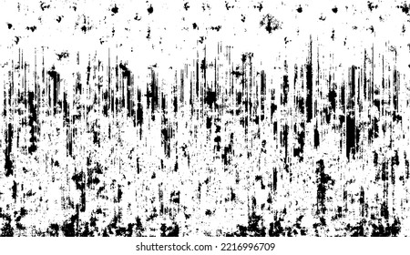 Monochrome texture composed of irregular graphic elements. Distressed uneven grunge background. Abstract vector illustration. Overlay for interesting effect and depth. Isolated on white background.