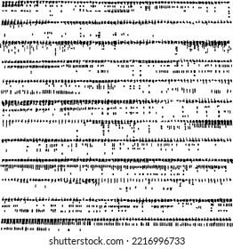 Monochrome texture composed of irregular graphic elements. Distressed uneven grunge background. Abstract vector illustration. Overlay for interesting effect and depth. Isolated on white background.