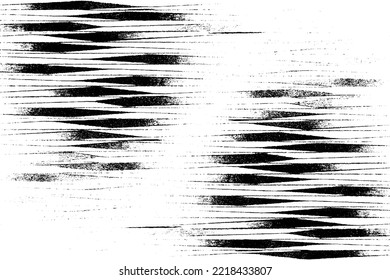 Monochrome texture composed of irregular graphic elements. Distressed uneven grunge background. Abstract vector illustration. Overlay for interesting effect and depth. Isolated on white background.