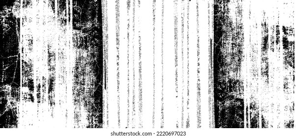 Monochrome texture composed of irregular graphic elements. Distressed uneven grunge background. Abstract vector illustration. Overlay for interesting effect and depth. Isolated on white background.