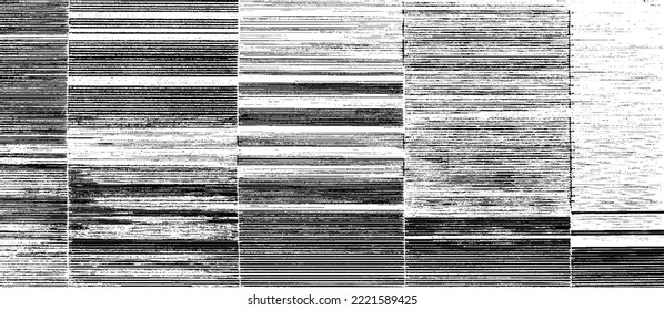 Monochrome texture composed of irregular graphic elements. Distressed uneven grunge background. Abstract vector illustration. Overlay for interesting effect and depth. Isolated on white background.