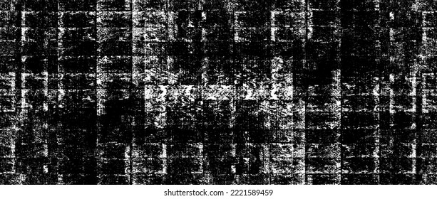 Monochrome texture composed of irregular graphic elements. Distressed uneven grunge background. Abstract vector illustration. Overlay for interesting effect and depth. Isolated on white background.