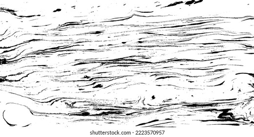Monochrome texture composed of irregular graphic elements. Distressed uneven grunge background. Abstract vector illustration. Overlay for interesting effect and depth. Isolated on white background.