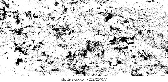 Monochrome texture composed of irregular graphic elements. Distressed uneven grunge background. Abstract vector illustration. Overlay for interesting effect and depth. Isolated on white background.