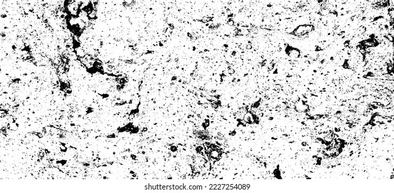 Monochrome texture composed of irregular graphic elements. Distressed uneven grunge background. Abstract vector illustration. Overlay for interesting effect and depth. Isolated on white background.