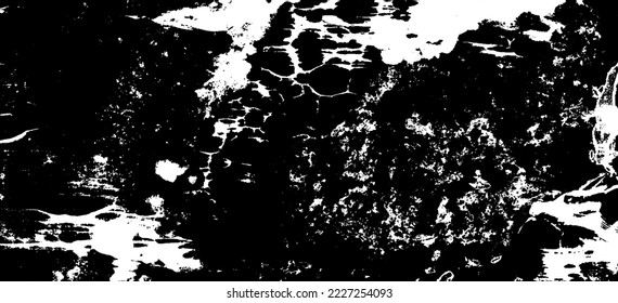 Monochrome texture composed of irregular graphic elements. Distressed uneven grunge background. Abstract vector illustration. Overlay for interesting effect and depth. Isolated on white background.