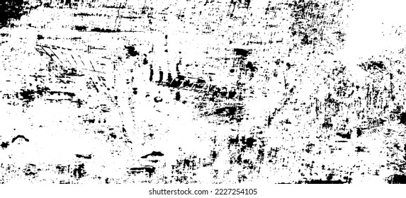 Monochrome texture composed of irregular graphic elements. Distressed uneven grunge background. Abstract vector illustration. Overlay for interesting effect and depth. Isolated on white background.