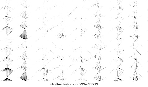 Monochrome texture composed of irregular graphic elements. Distressed uneven grunge background. Abstract vector illustration. Overlay for interesting effect and depth. Isolated on white background.
